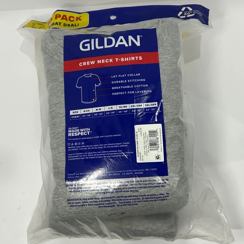 Gildan Mens Crew Neck‎ T-Shirts 10 Pack Multi Color New Medium Grays Blacks